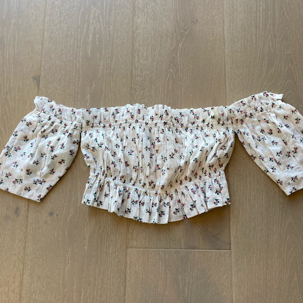 Women's White Floral Off-Shoulder Crop Top
